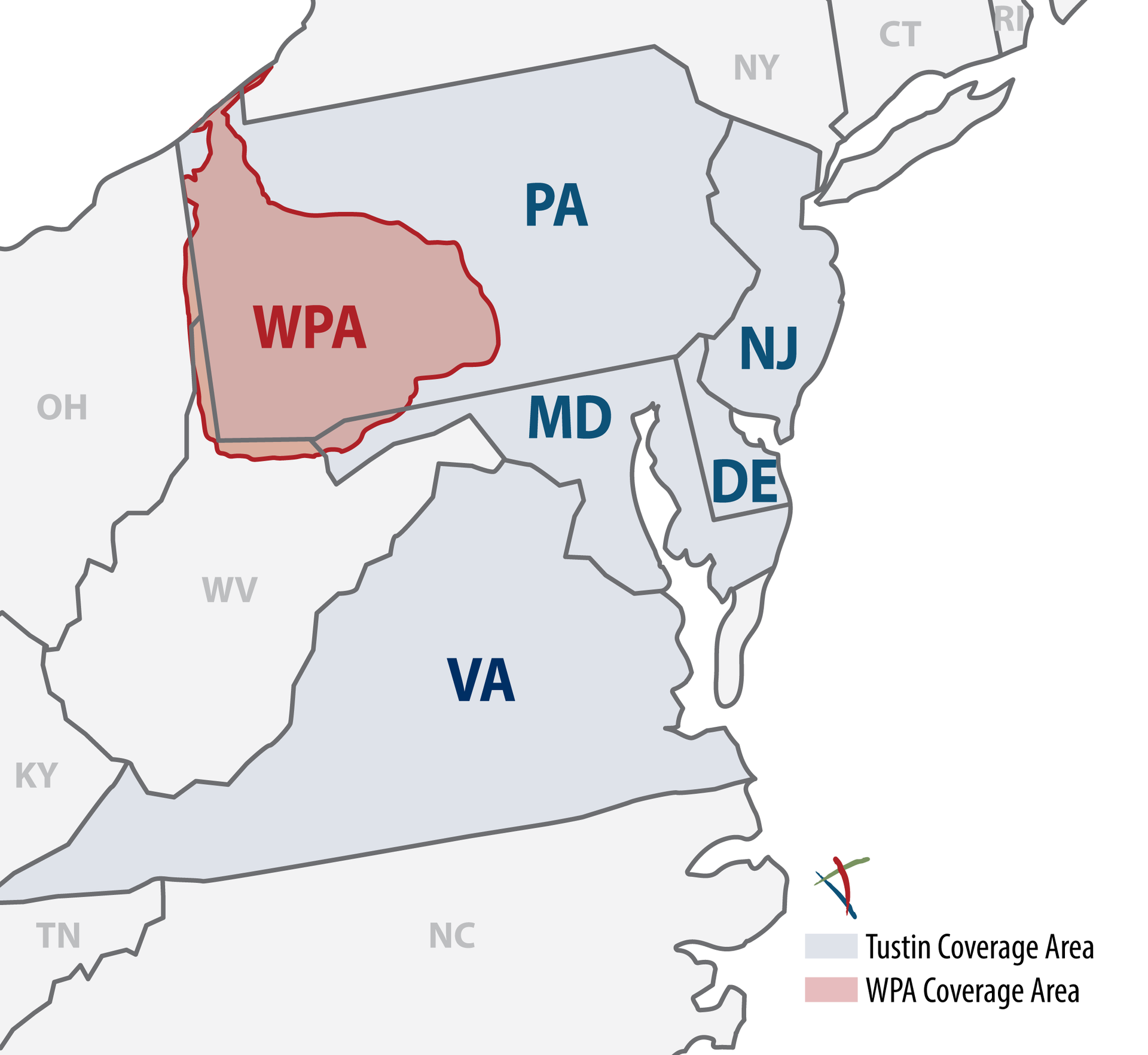 Map highlighting Pennsylvania (PA) and surrounding states in the northeastern U.S.