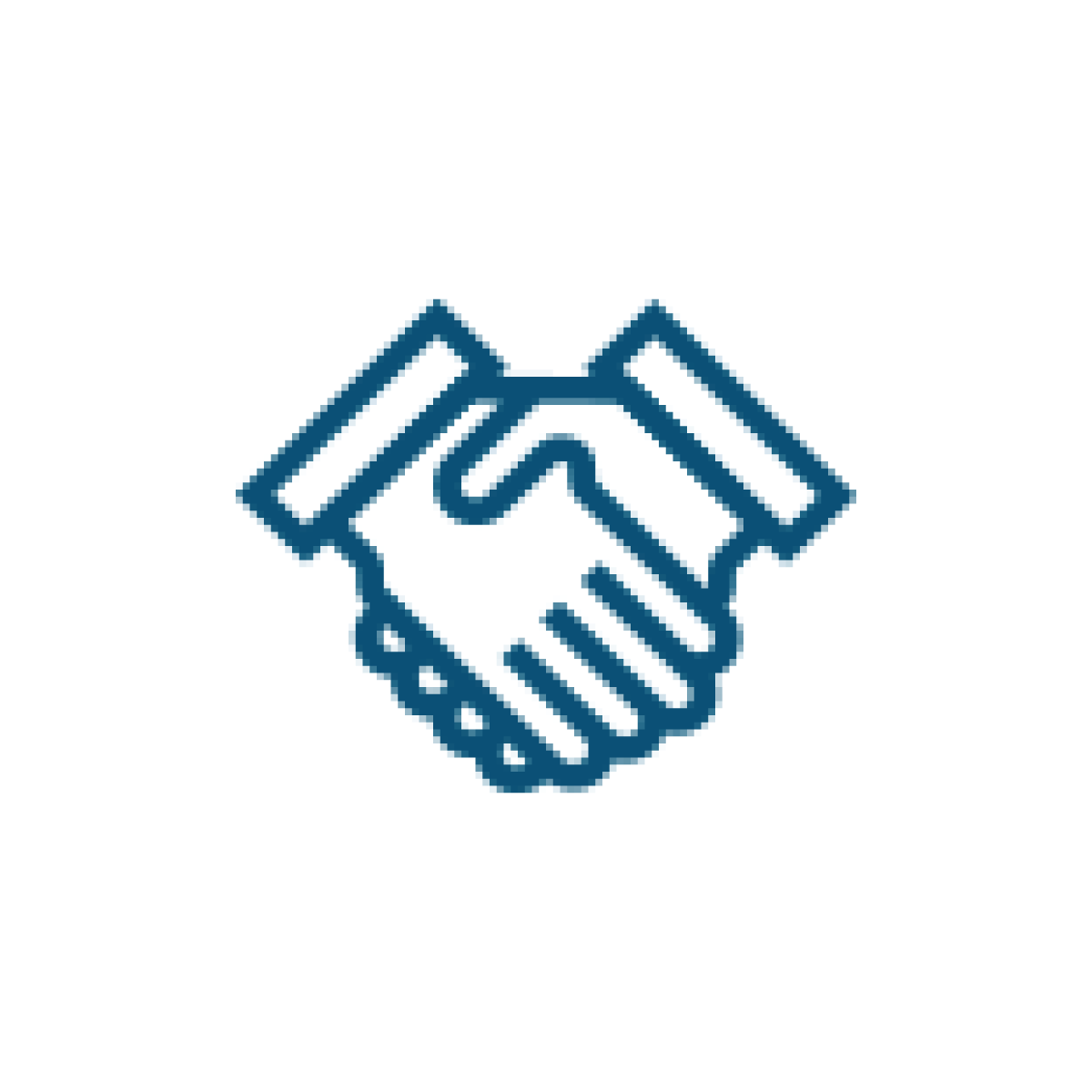 Blue outline of two hands clasped in a handshake.