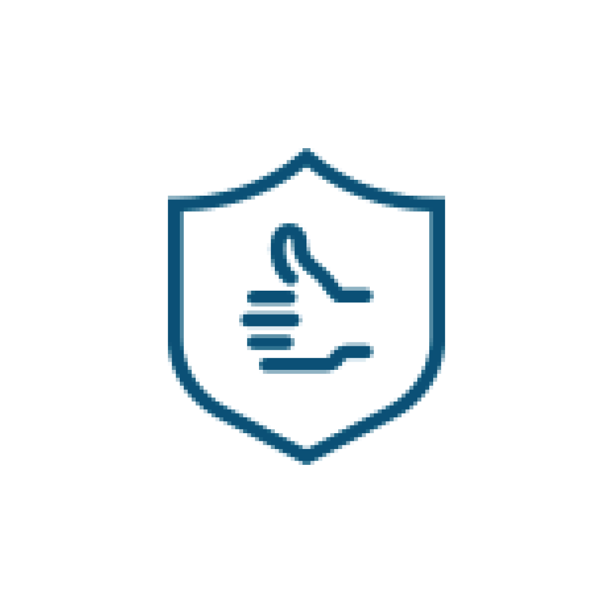 Blue shield with a thumbs-up gesture inside.