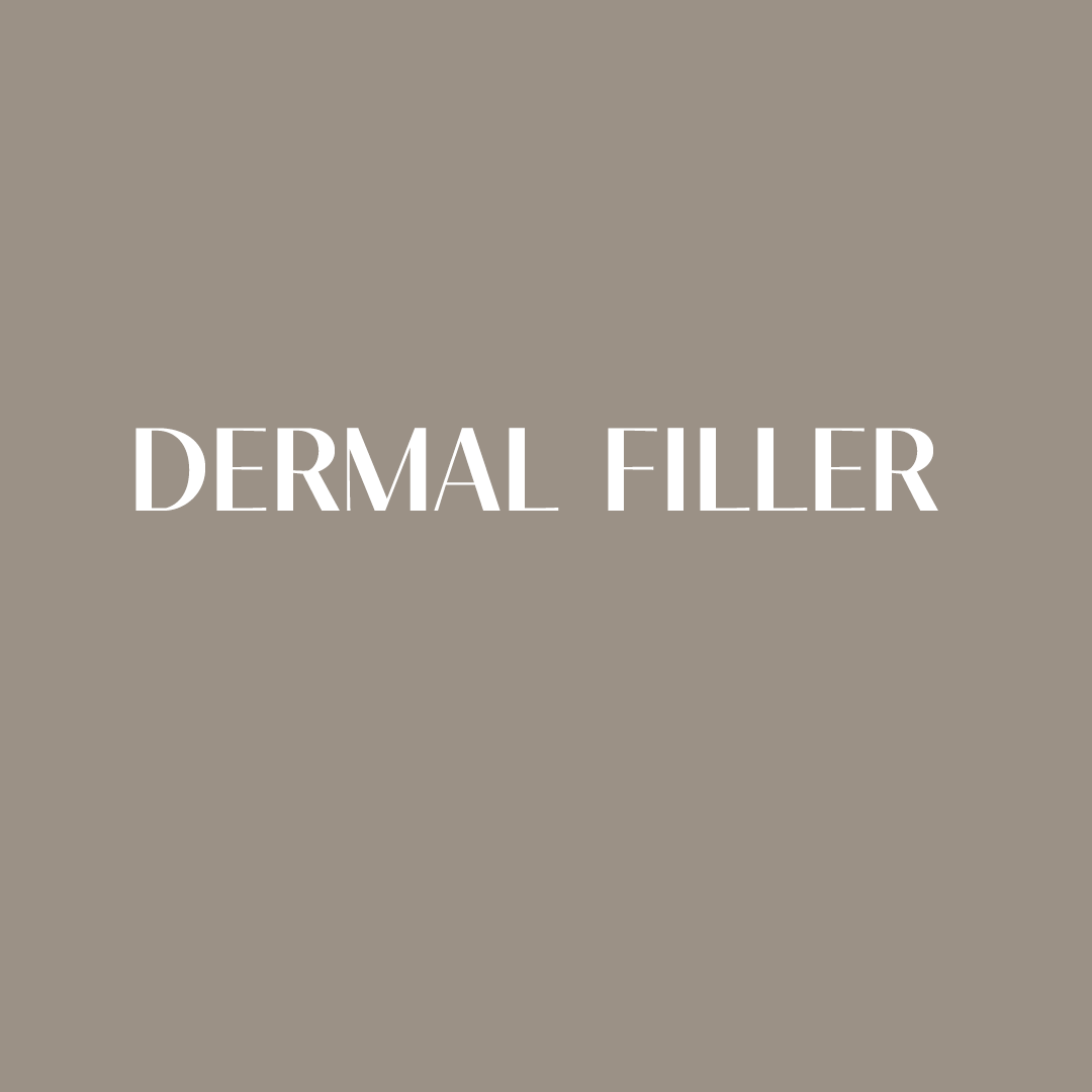 The logo for dermal filler is on a brown background.
