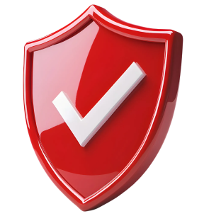 Red shield with a white checkmark, representing security or approval. | Bama Direct Automotive Llc