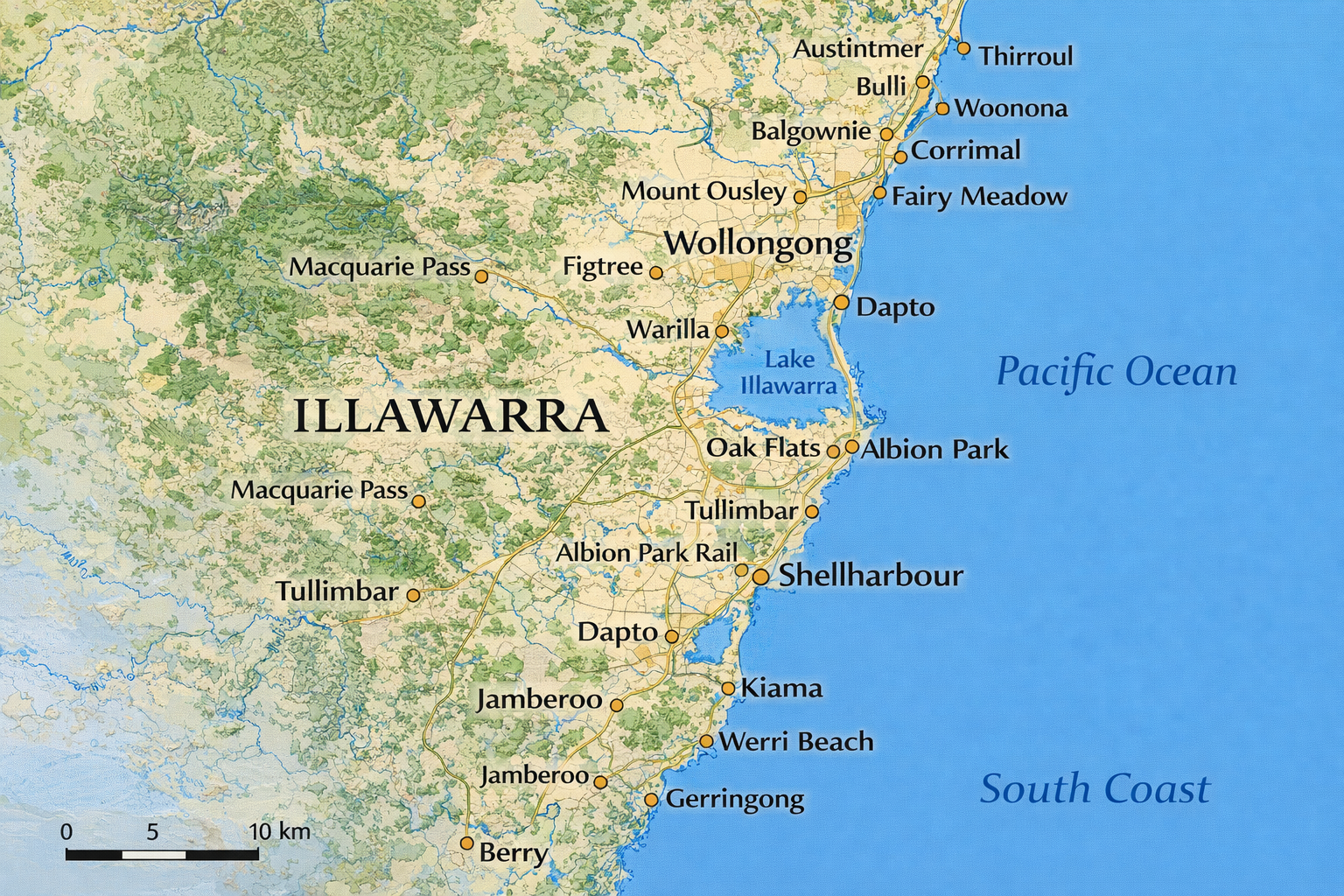 Service area map of Illawarra including Wollongong and Shellharbour