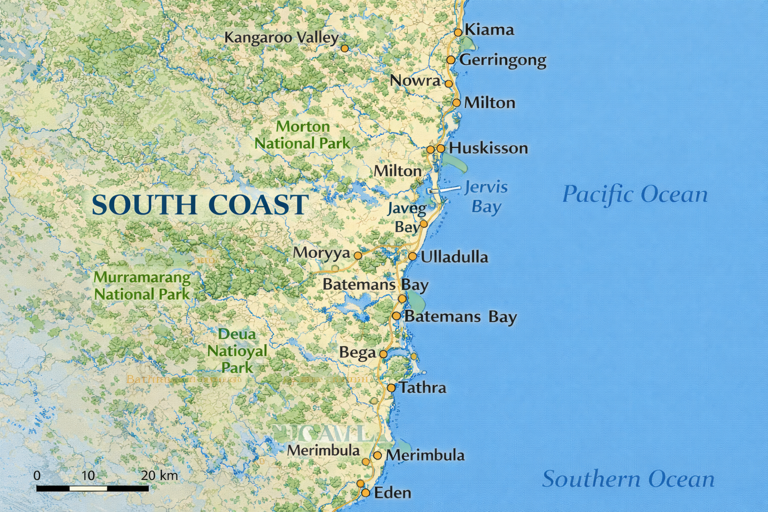South Coast NSW coverage map from Nowra to Batemans Bay