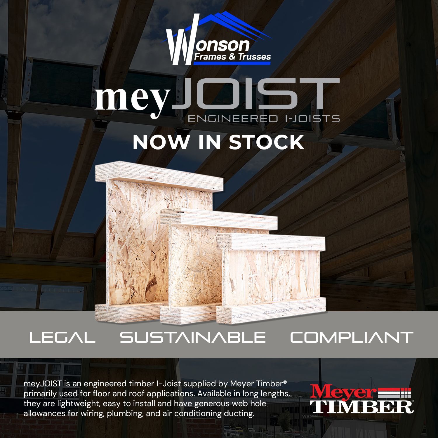 meyJOIST engineered timber I-joists for floor and roof construction now in stock at Meyer Timber Australia