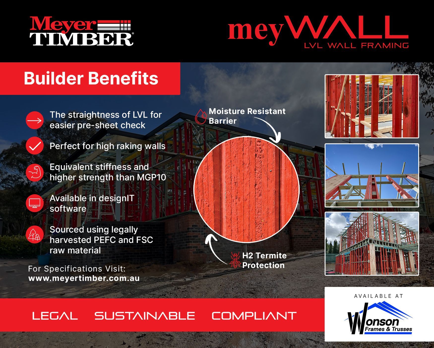 meyWALL LVL framing benefits including moisture resistance, termite protection and structural strength