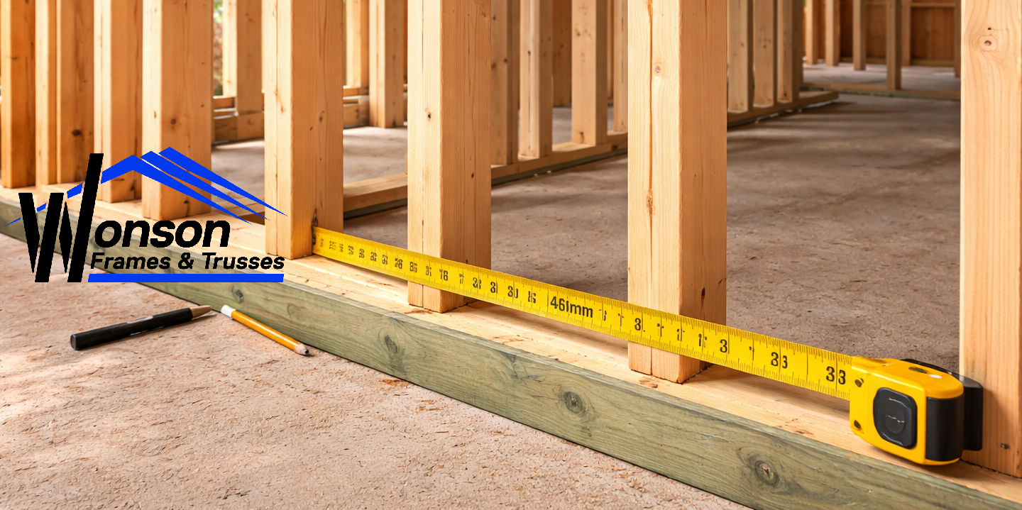 Timber wall frame studs spaced at 450mm centres in residential construction under AS1684