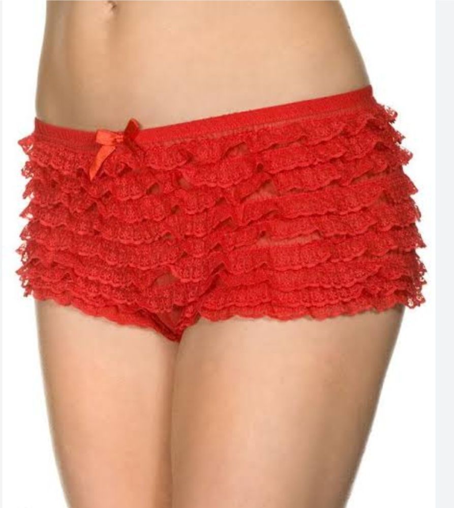 A Woman is Wearing Red Lace Shorts With Ruffles — Shona's Lingerie in Hermit Park, QLD