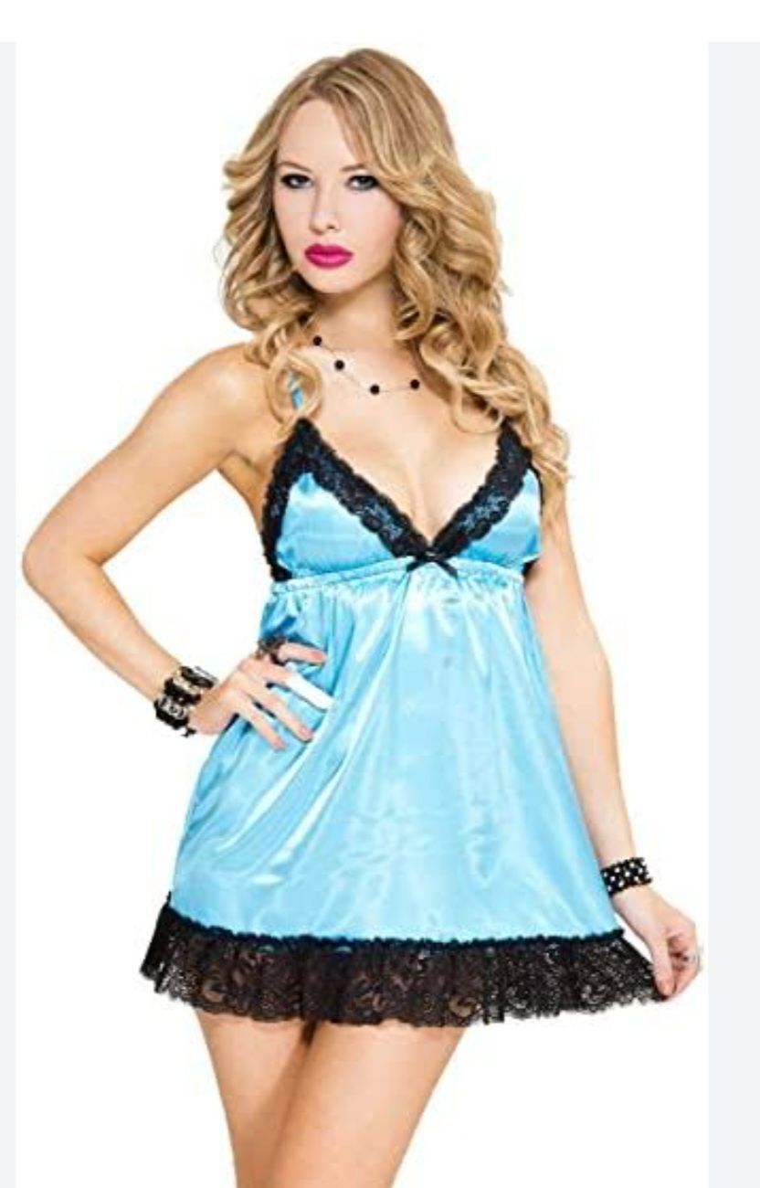 Music Legs 56019 Satin Babydoll with Contrast Lace Trim — Shona's Lingerie in Hermit Park, QLD