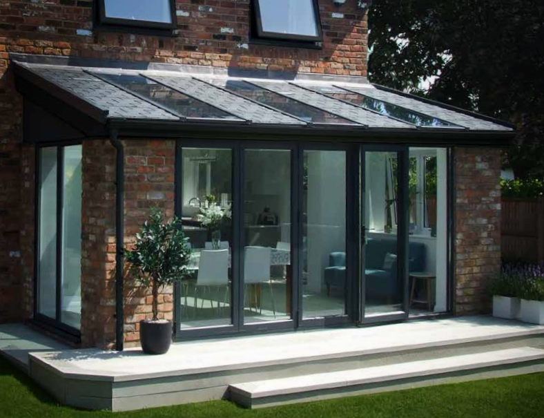 Single storey house extension with bi-fold doors