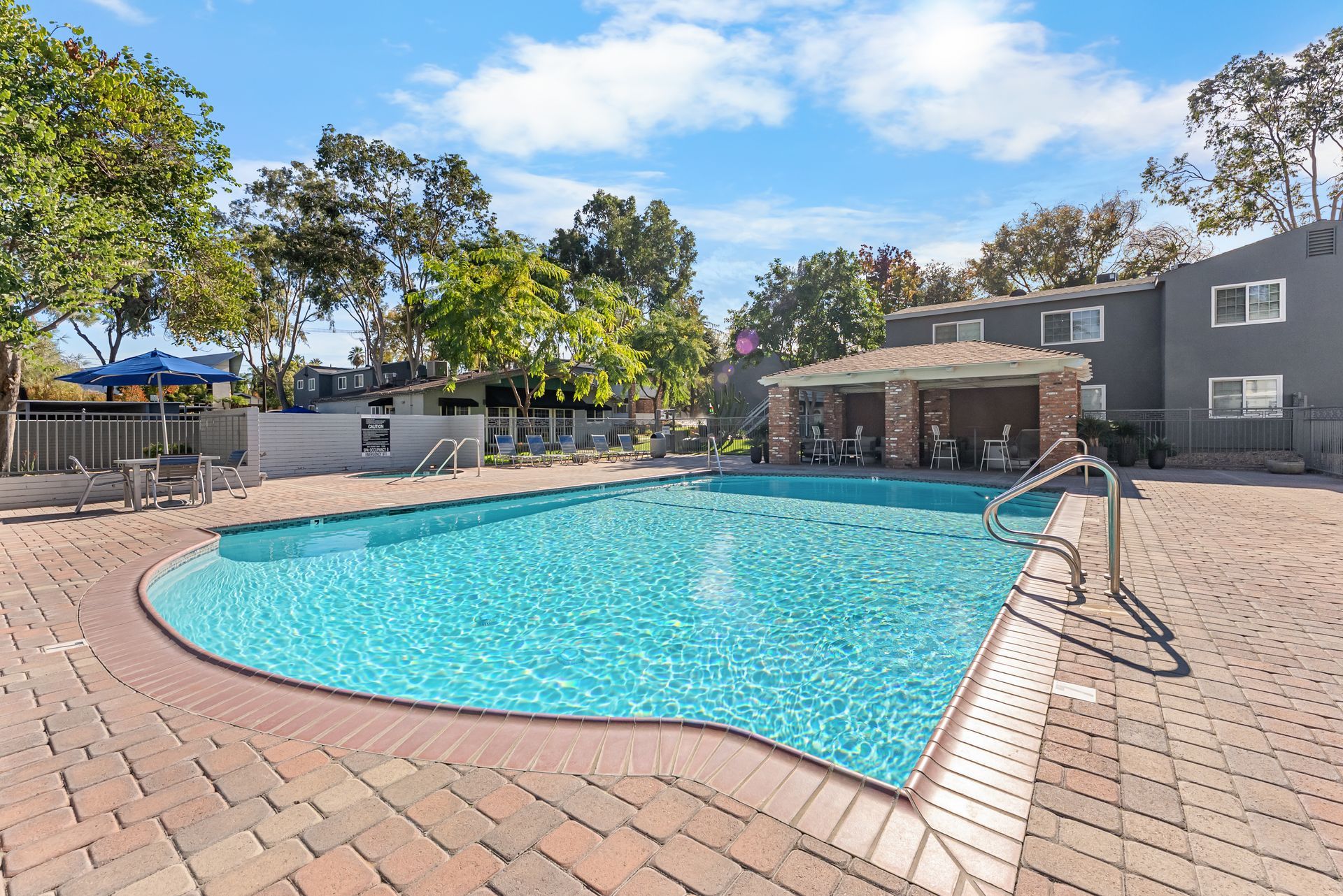 swimming pool with covered awning
