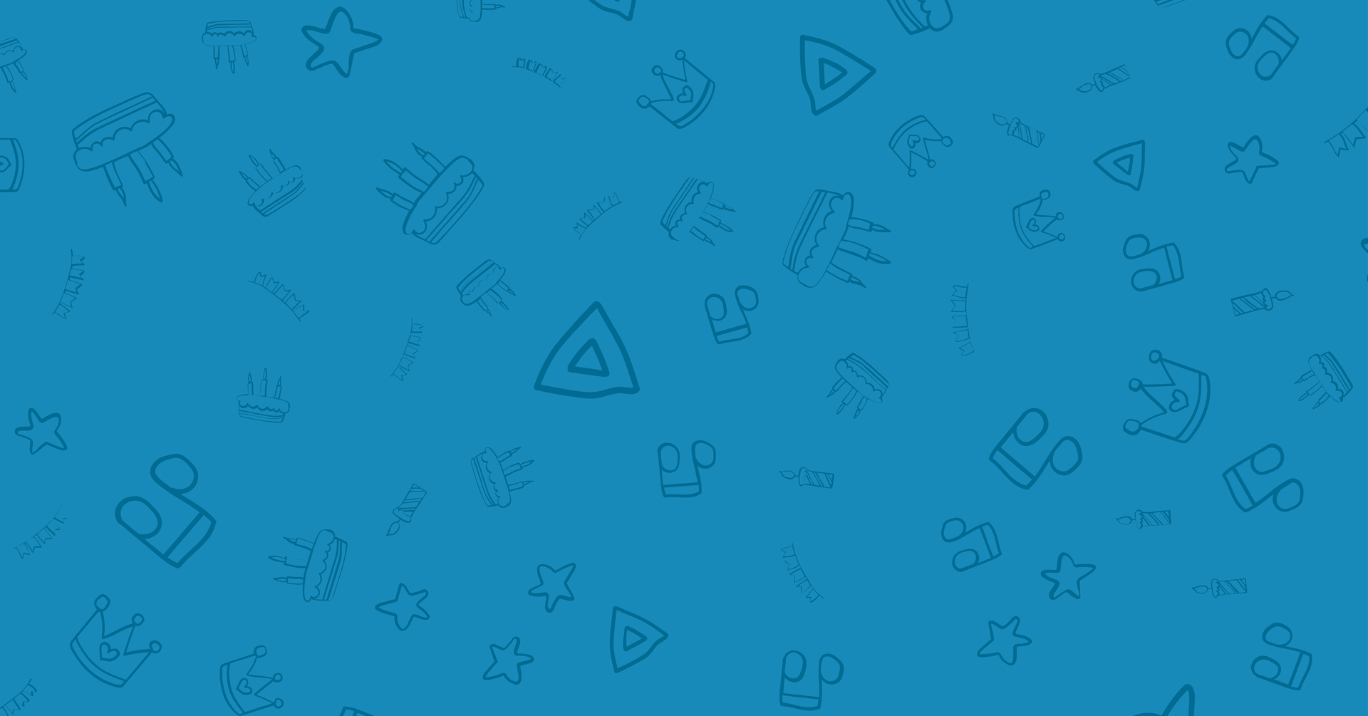 A blue background with a pattern of birthday icons on it