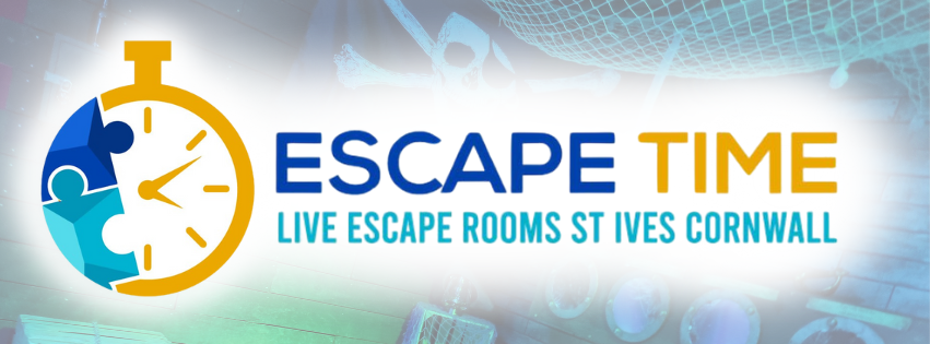 escape time st ives logo with pirate themed background
