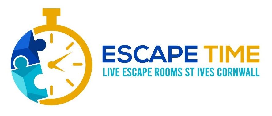 The logo for escape time live escape rooms st ives cornwall