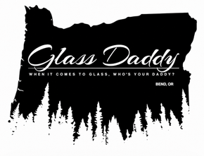 Glass Daddy logo in shape of Oregon, text on black, Bend, OR.