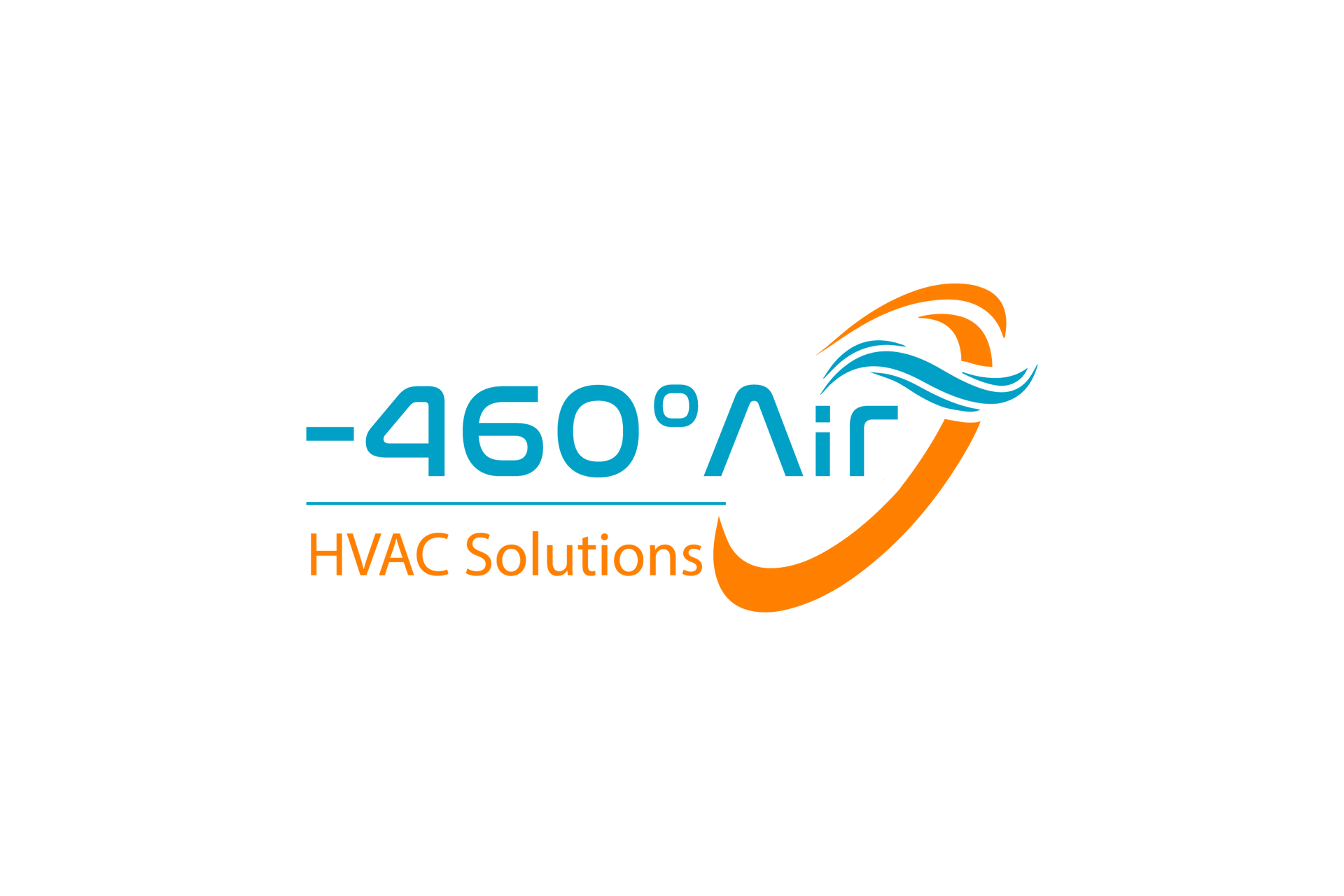 Logo for "-460&deg;Air HVAC Solutions," with a blue text, orange swirl, and stylized air waves.