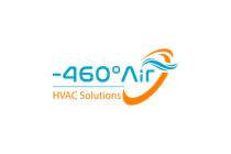Logo for "-460°Air HVAC Solutions," with a blue text, orange swirl, and stylized air waves.