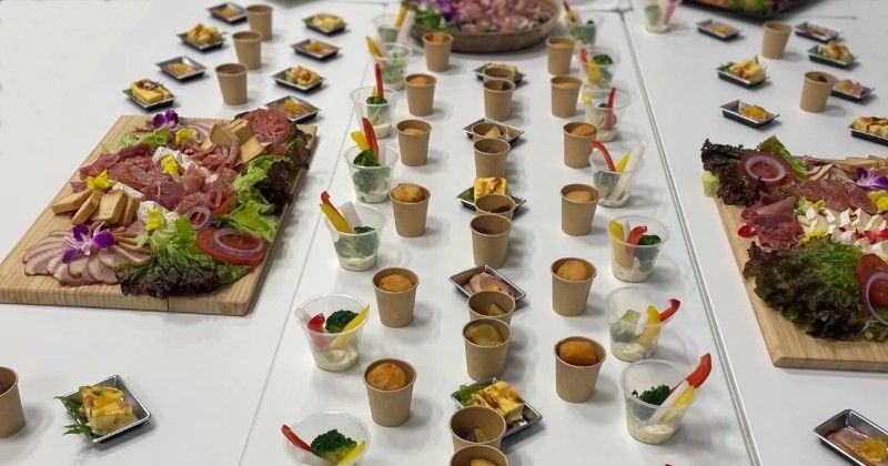 There are many different types of food on the table.