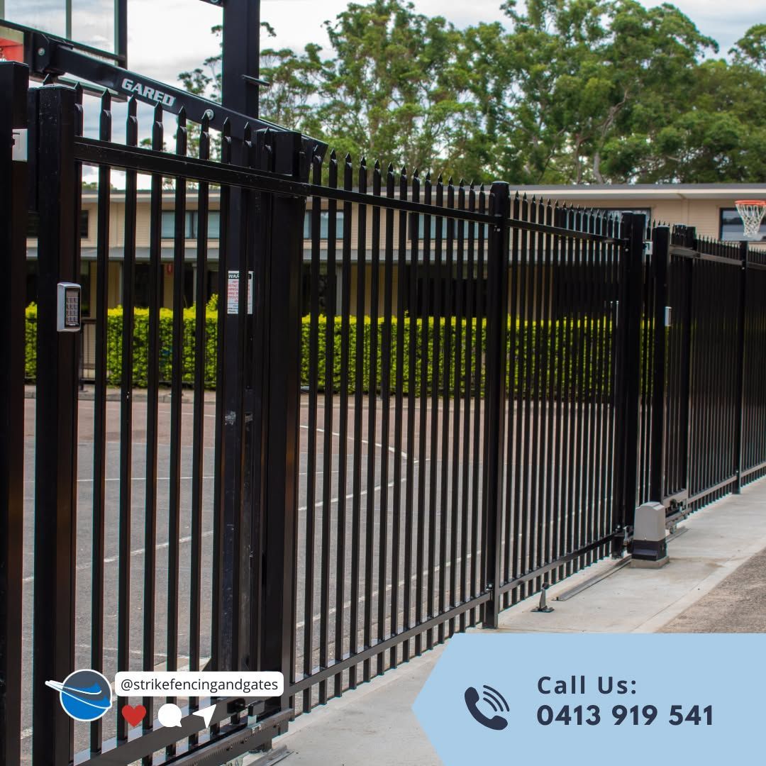 Black Metal Security Gate With Automatic Opener — Strike Fencing & Gates In Terrigal, NSW