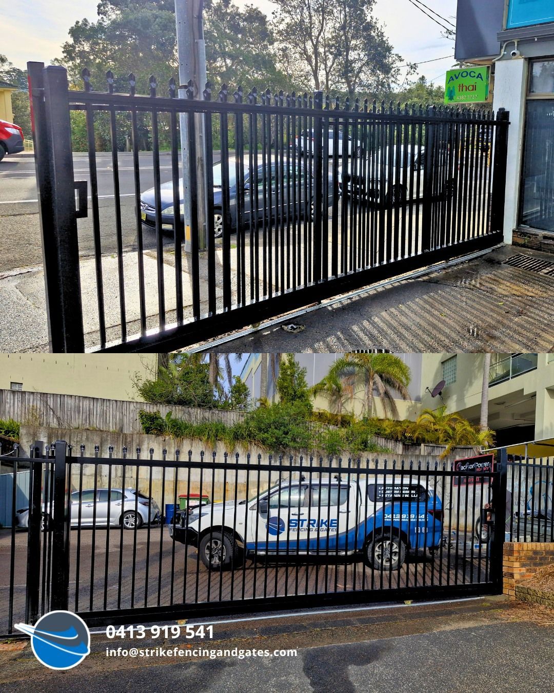 Black Metal Security Gates With Vertical Bars — Strike Fencing & Gates In Tuggerah, NSW