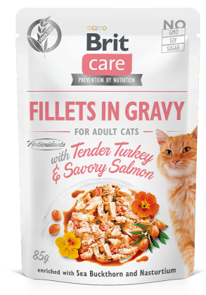 Brit Care Cat Fillets In gravy with tender turkey&savory salmon 85G
