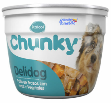 Chunky Delidog pollo en trozos con arroz y vegetales Pote