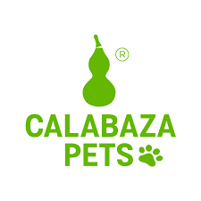 Logotipo verde para Calbaza Pets con una calabaza y una huella de pata.