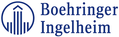 Logotipo de Boehringer Ingelheim: un icono circular con el diseño del edificio y el nombre de la marca en azul.
