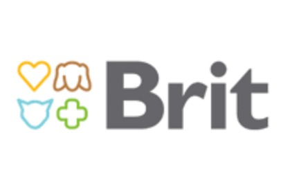 Logotipo para una marca británica de alimentos para mascotas: símbolos de corazón, perro, gato y cruz junto al texto