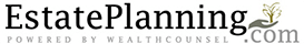 A logo for estate planning powered by wealthcounsel.com