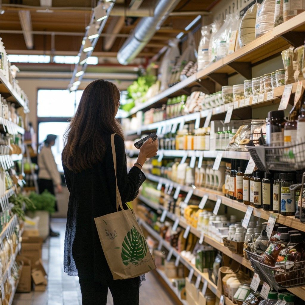 Lady Shopping in Grocery Aisle