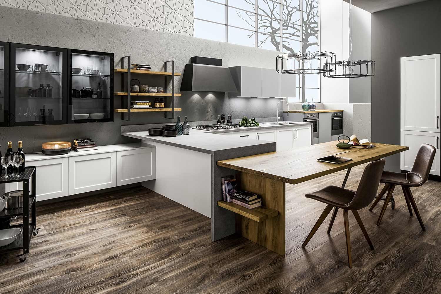 una cucina con tavolo e sedie