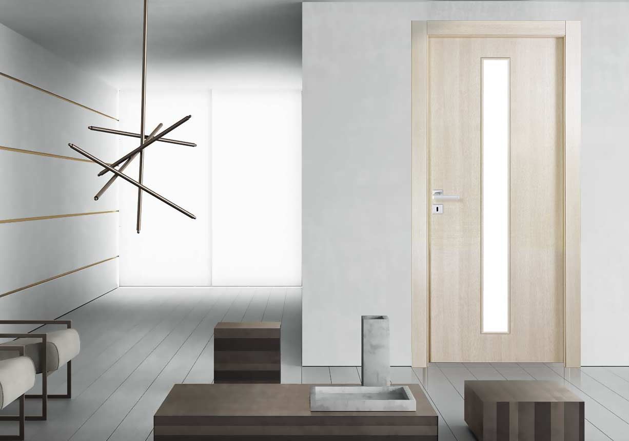 soggiorno con porta in legno