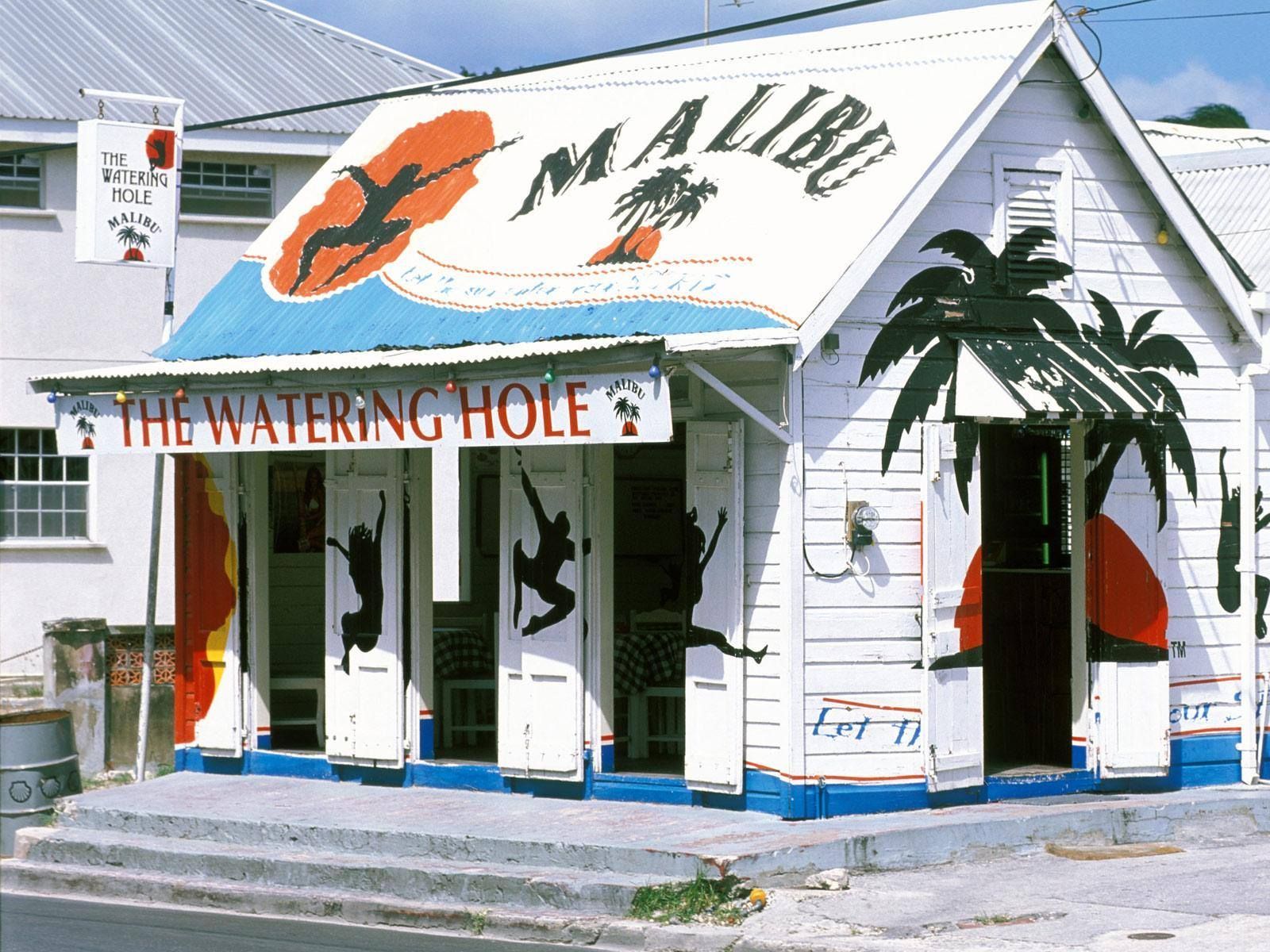 A building with a sign that says malibu the watering hole