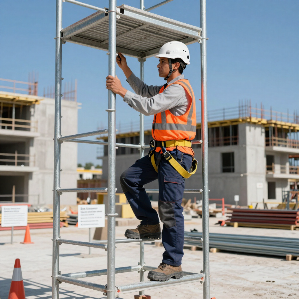 Trabajador de construcción seguro en andamio