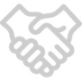 Un icono minimalista de color gris que representa dos manos estrechándose, simbolizando una asociación o acuerdo.