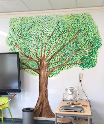 Muurschildering boom zomer