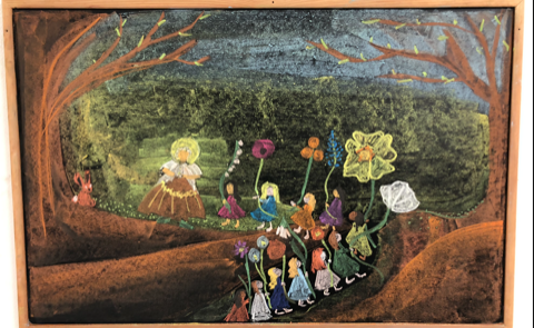 Krijtbordtekening bloemenkindertjes