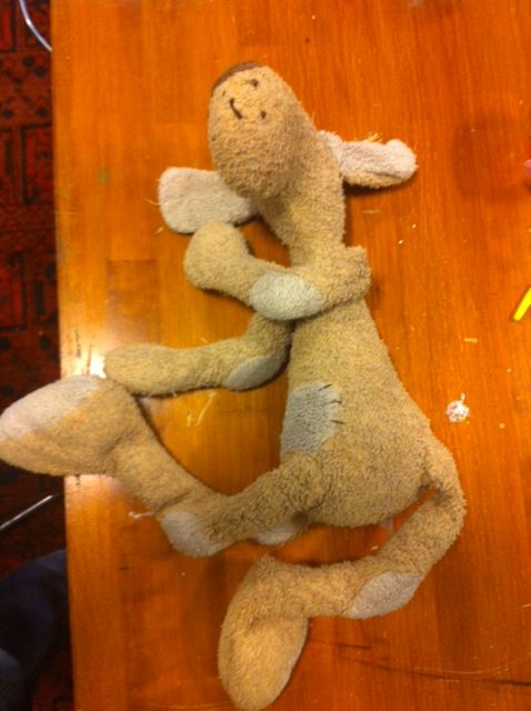 Deze knuffel heet Lange Poten, en had last van algehele slapte.