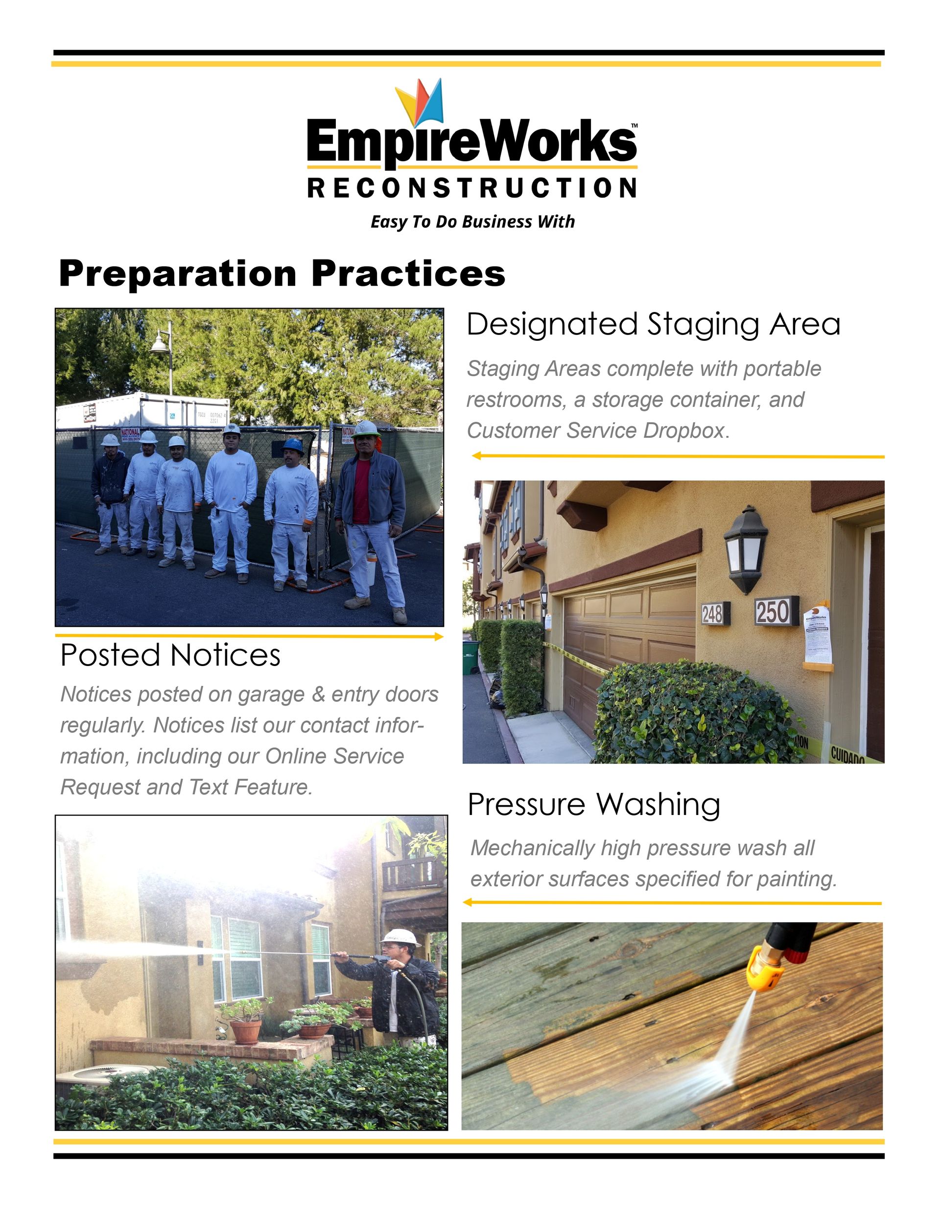 A brochure for empire works reconstruction shows preparation practices.