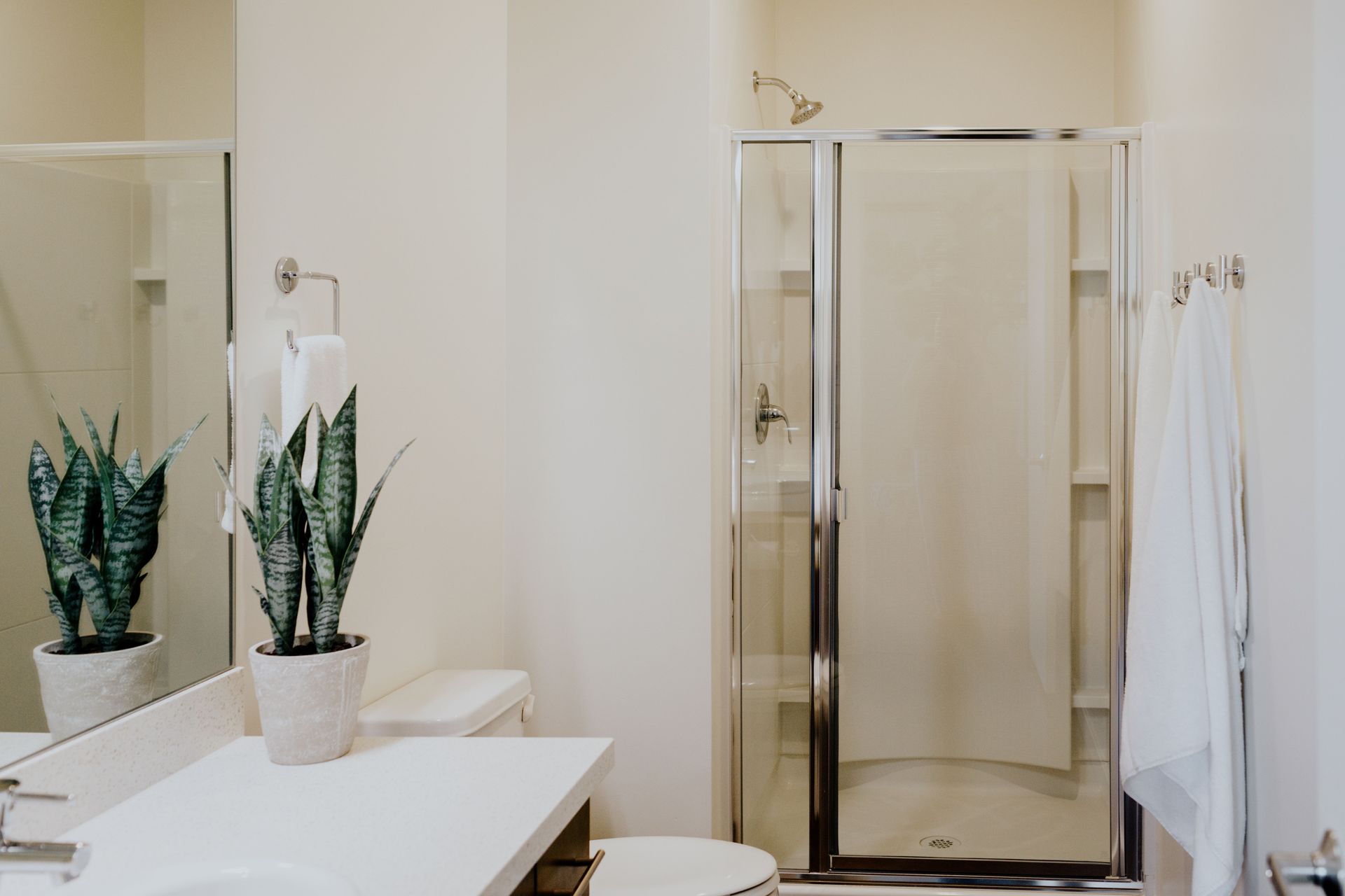 Bathroom stand up shower with shelves