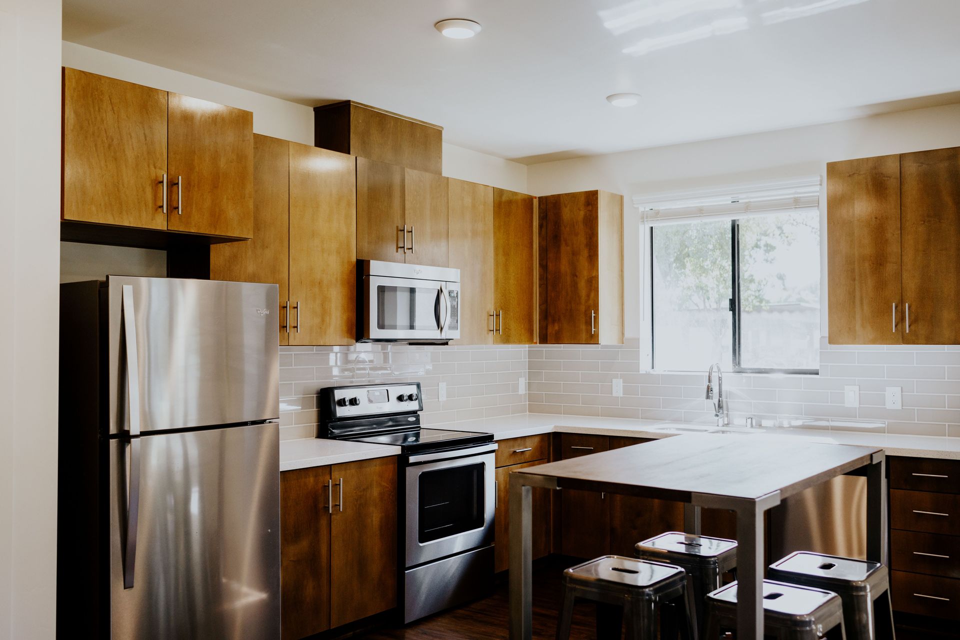 Modern Kitchen with stainless steel appliances.