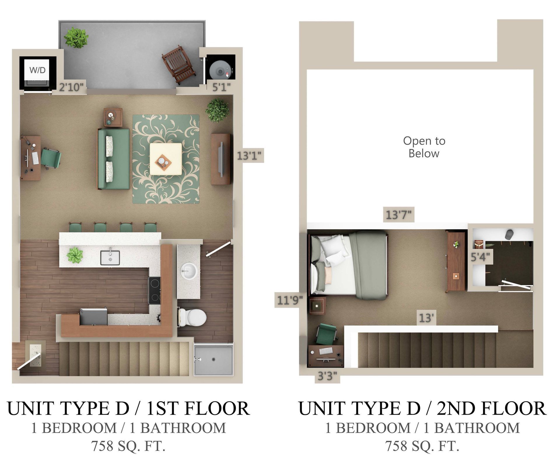 A floor plan for a unit type d / 1st floor and unit type d / 2nd floor