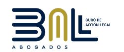 Logo for "BNL ABOGADOS" in navy blue and gold. Text reads "Bur&oacute; de Acci&oacute;n Legal".