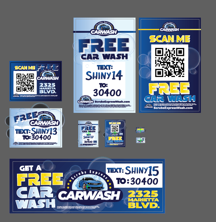 custom carwash signage and graphic design Ohmco Carwash Marketing grand opening graphic package