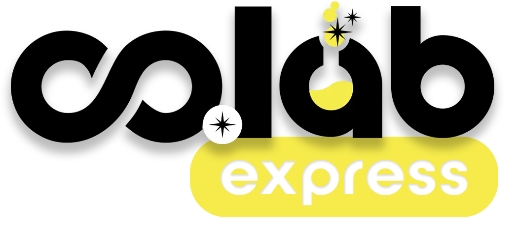 A black and yellow logo for co lab express. Downloadable social media content