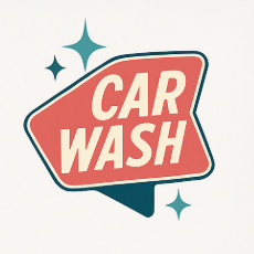Mock up of a vintage carwash logo to get ready for branding and a carwash logo package from OhmCo. How to generate a carwash logo with AI