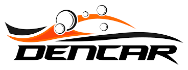 A dencar logo with a wave and bubbles on a white background.