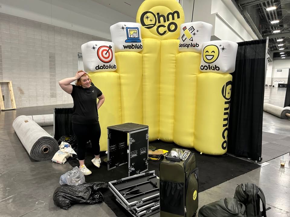 Mel and Mike Ohlinger OhmCo at the carwash show 2025 in vegas. Inflatable booth deflated. Car wash show setup