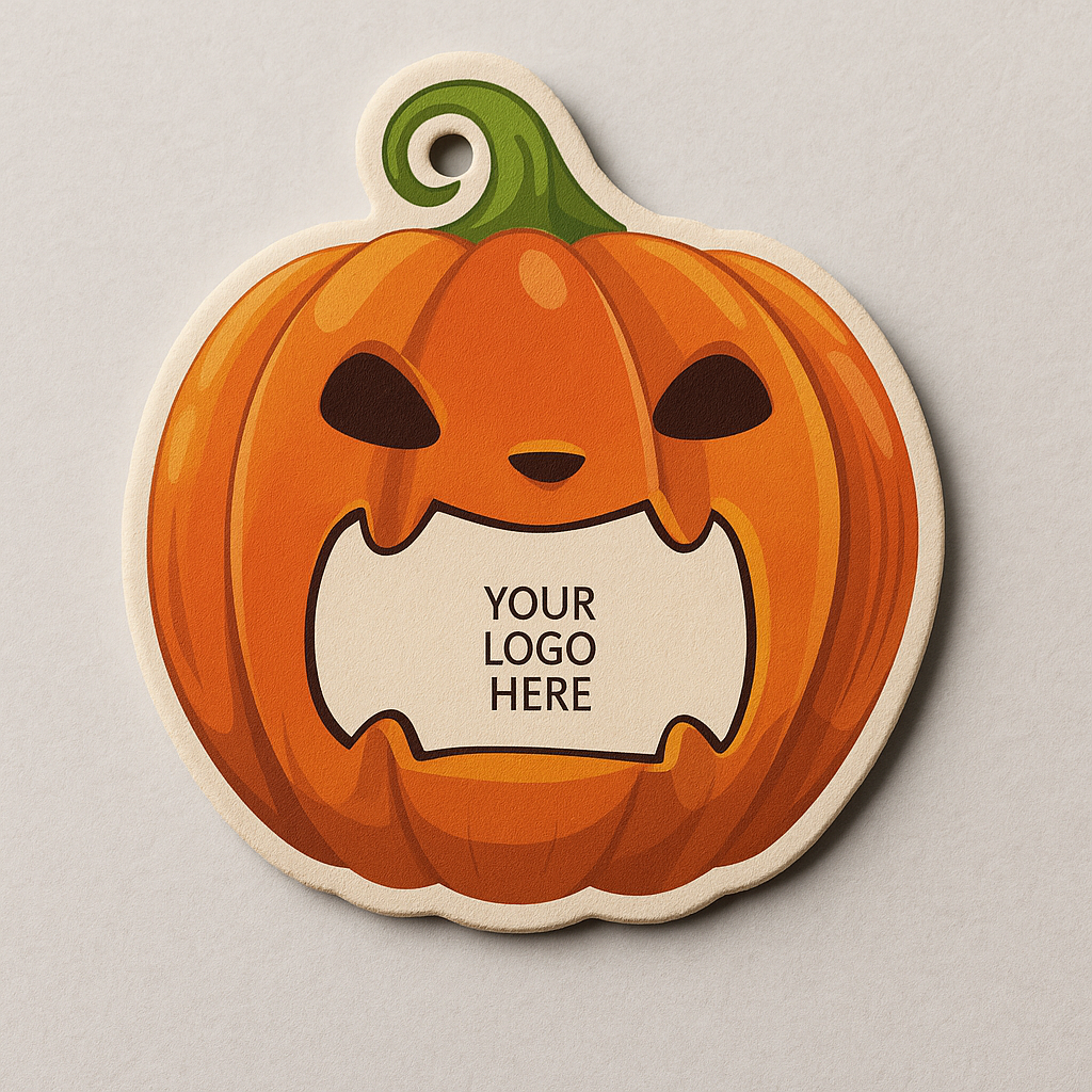 Pumpkin spice scary pumpkin Carwash Holiday Fall Ornament Air Freshener customize with your carwash logo