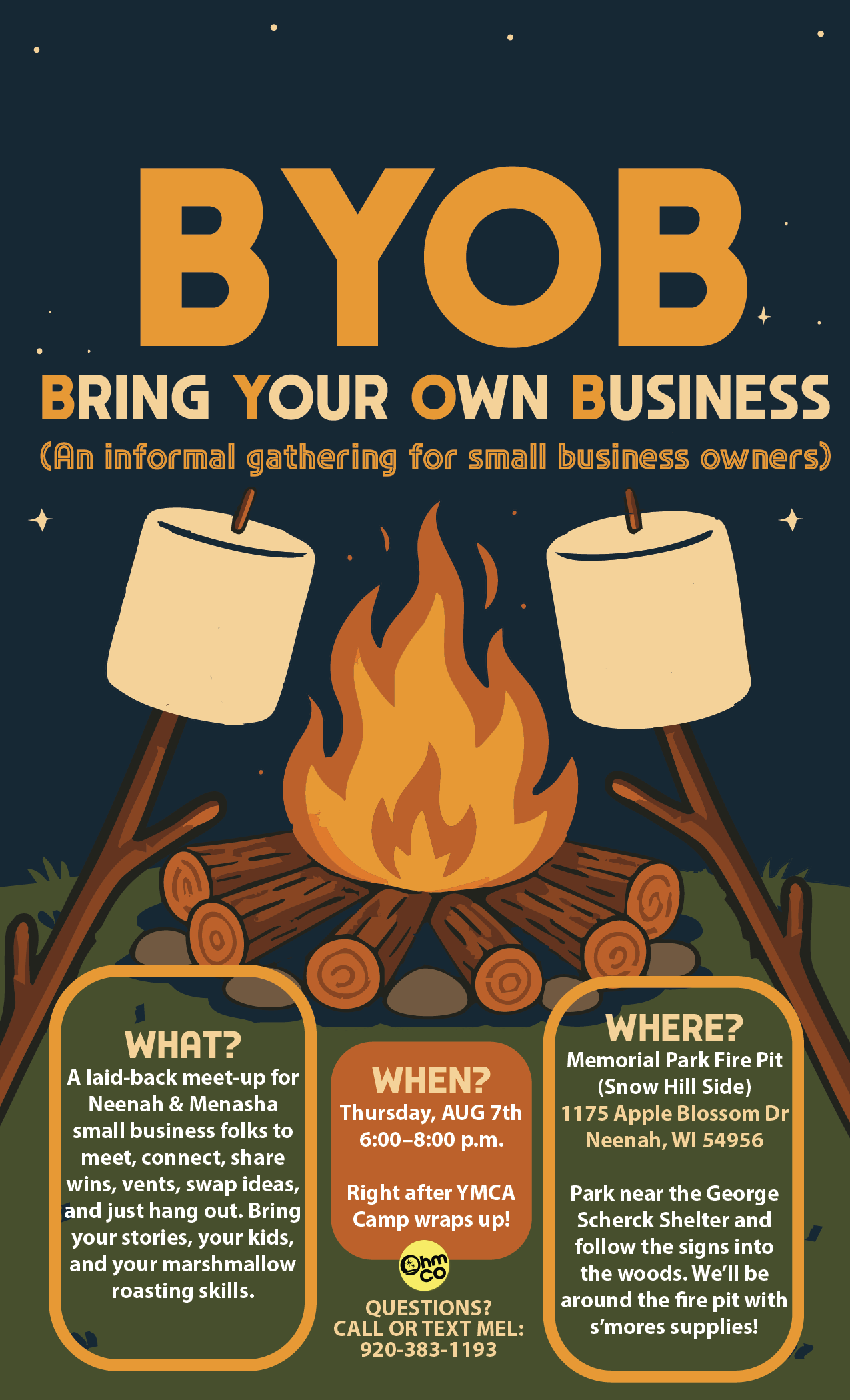 bring your own small business to a neenah and menasha small business networking event firepit and smores